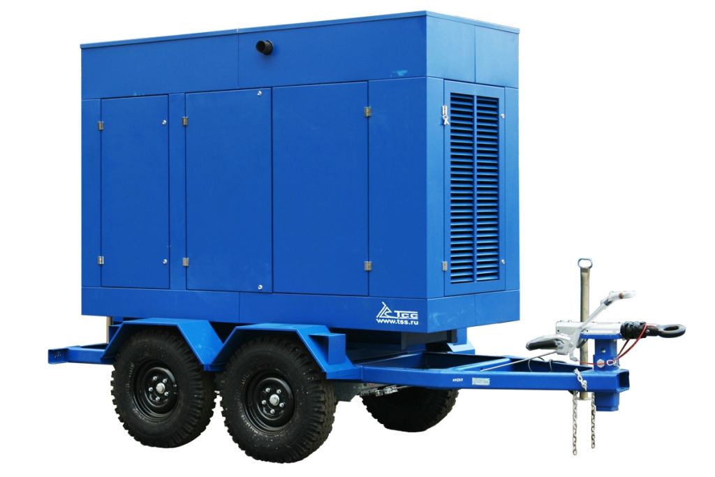 Дизельный генератор ТСС ЭД-500-Т400 с АВР в погодозащитном кожухе на прицепе 025386
