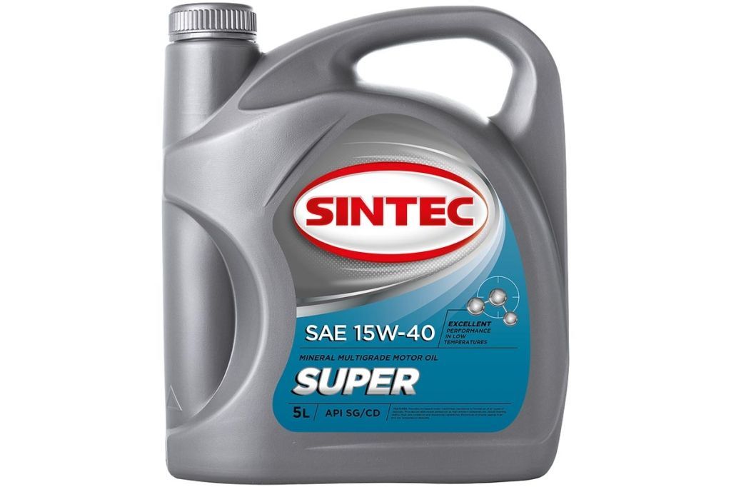 Масло SINTEC Супер SAE 15W-40 API SG/CD канистра 5л/Motor oil 5liter can 031736